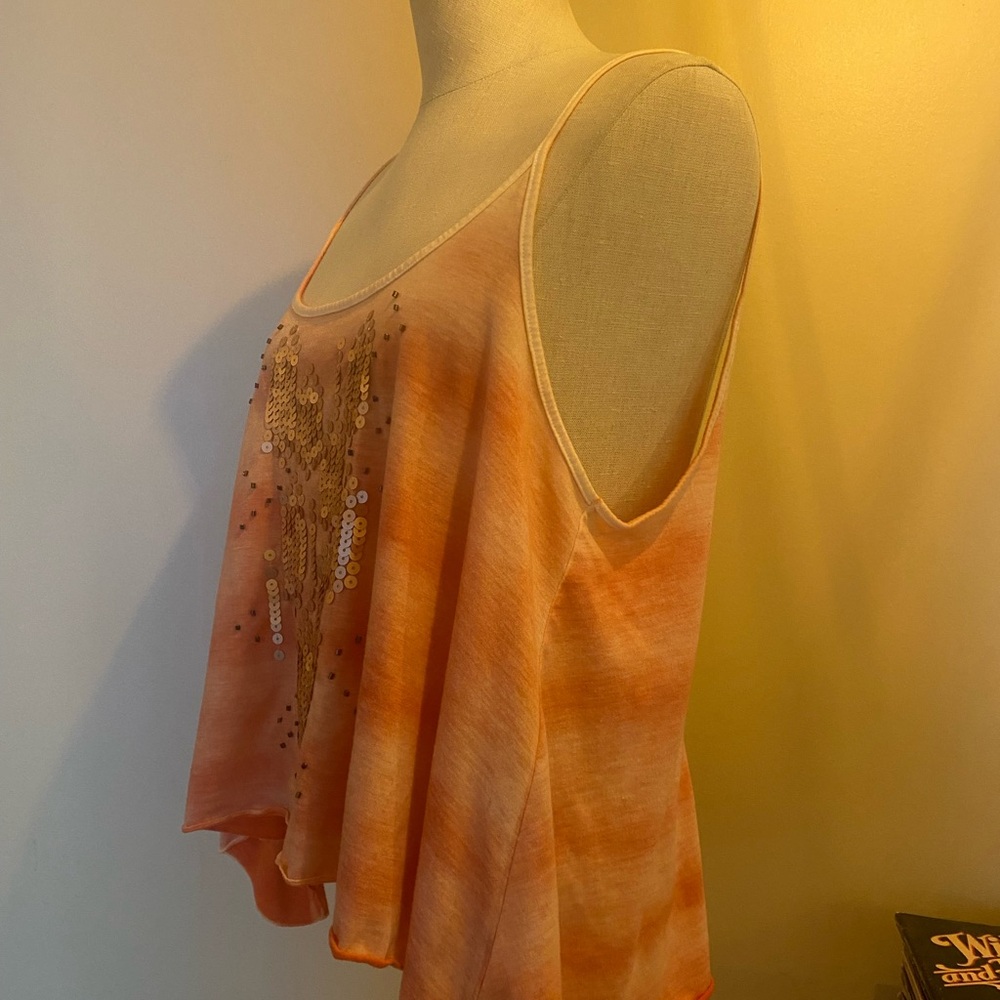 🌟 Just in 🌟 Decree Orange/peach coral 🪸 Sequin Handkerchief Hem Cami tie dyed - Picture 2 of 10